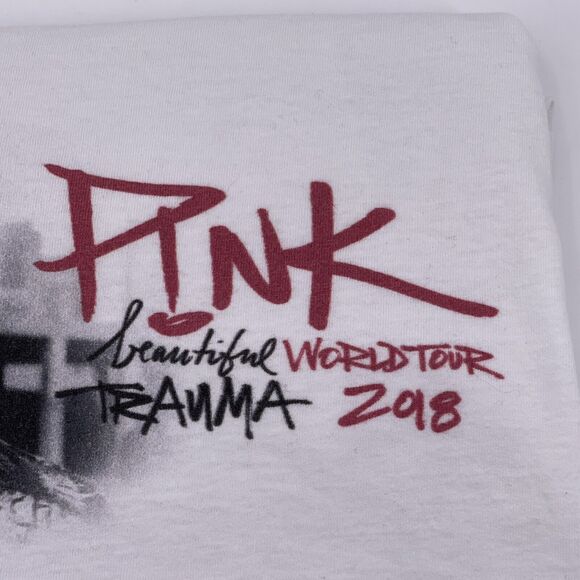 Fruit of the Loom Sz XXL PINK Beautiful Trauma 2018 World Tour White T Shirt - Picture 4 of 8